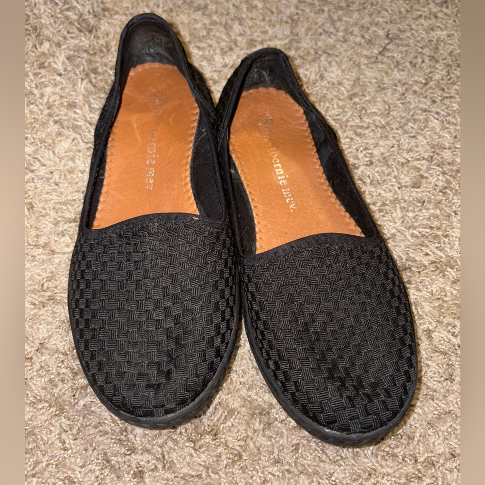 bernie mev. Black Woven Slip-On Loafers